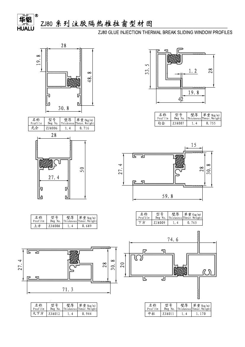 zj80系列注胶隔热推拉窗